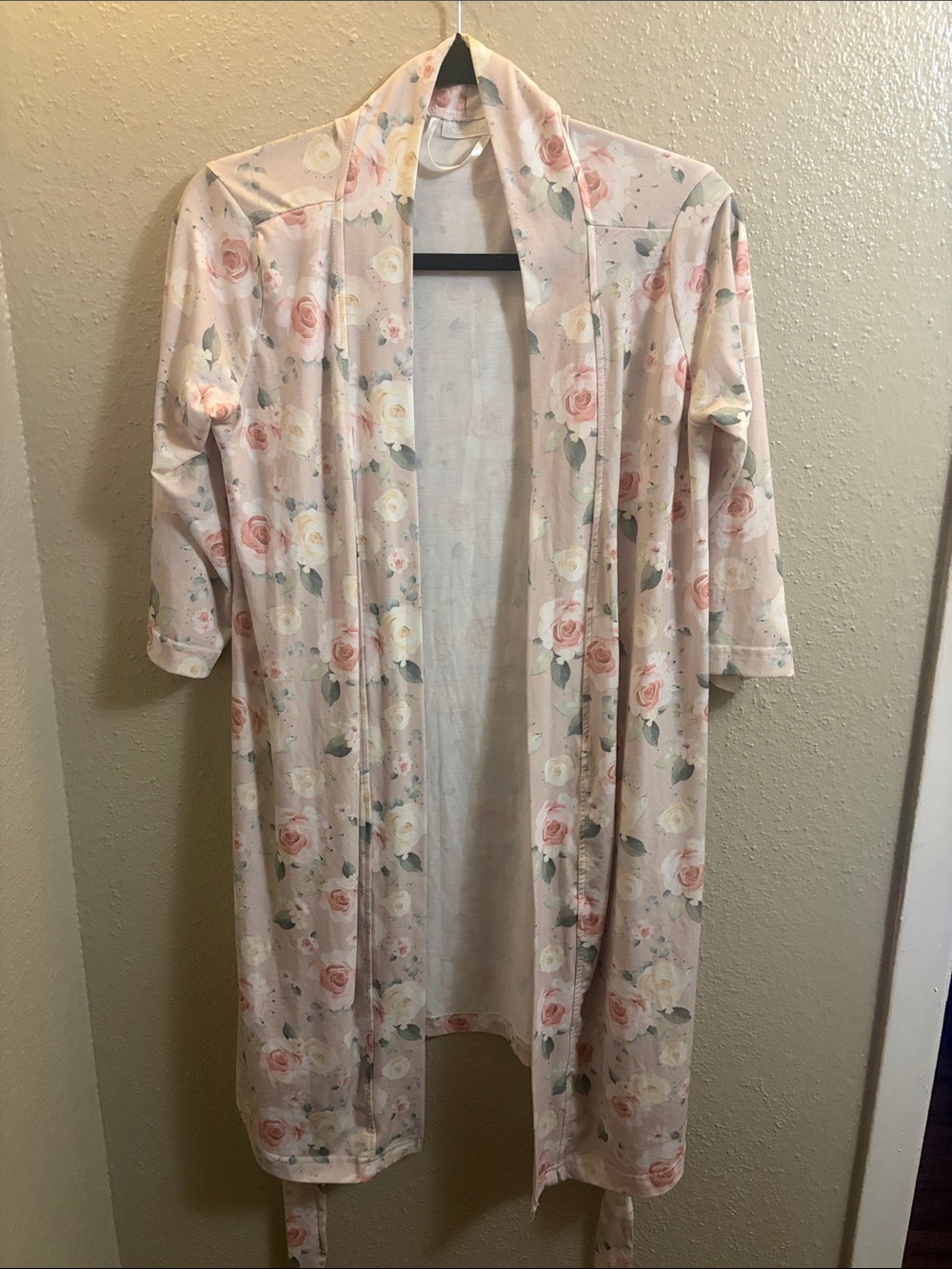 Blush Floral Open-Front Kimono Robe